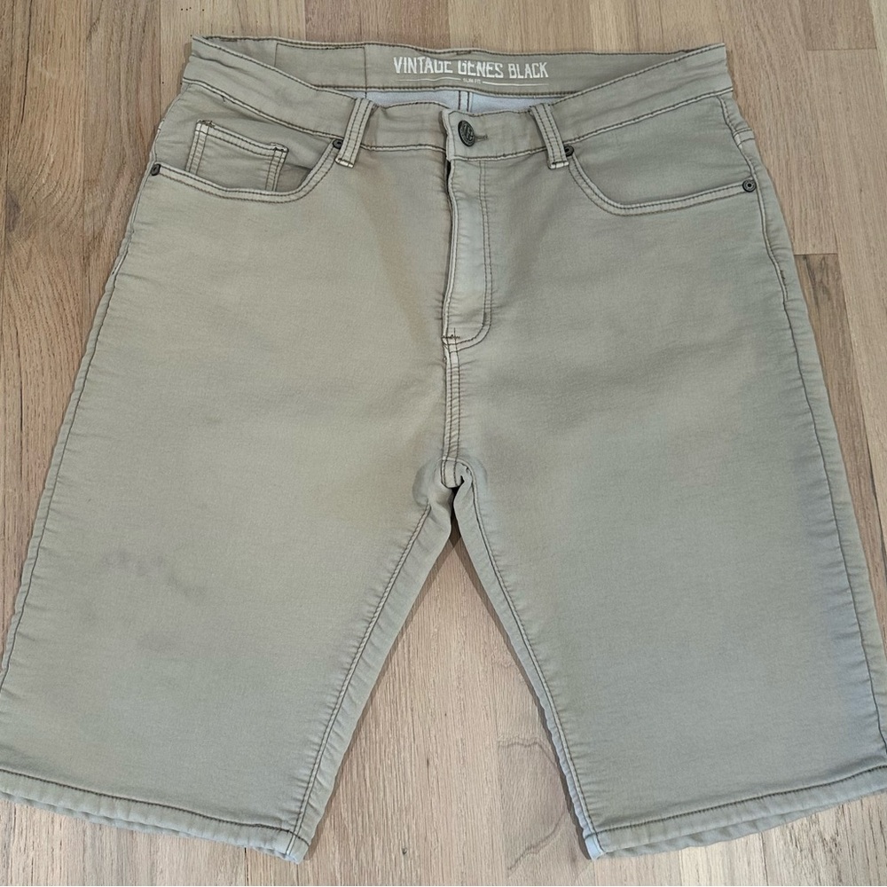 Vintage Genes Black, Tan Jean Shorts with Classic Design, medium / 34 waist